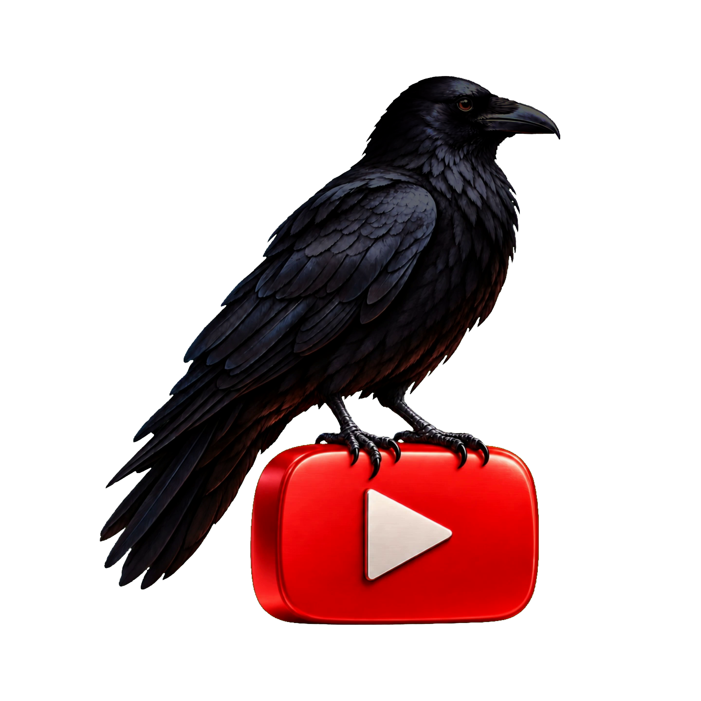 Ворон VoronStream спокойно сидит на объёмной кнопке YouTube